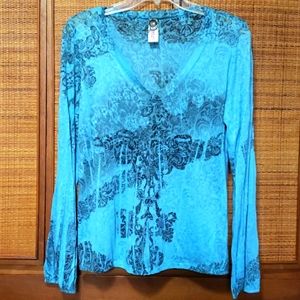 V neck stretch aqua top